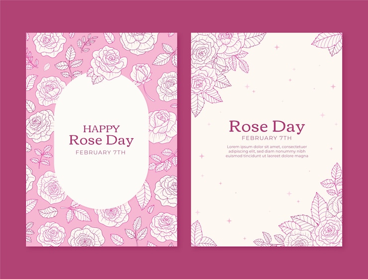Free Vector hand drawn rose day greeting cards collection