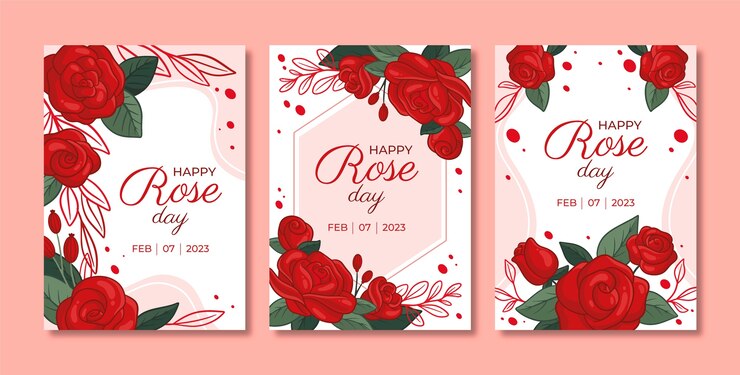 Free Vector hand drawn rose day greeting cards collection