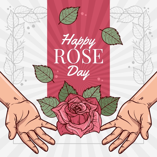 Vettore gratuito illustrazione del giorno della rosa disegnata a mano