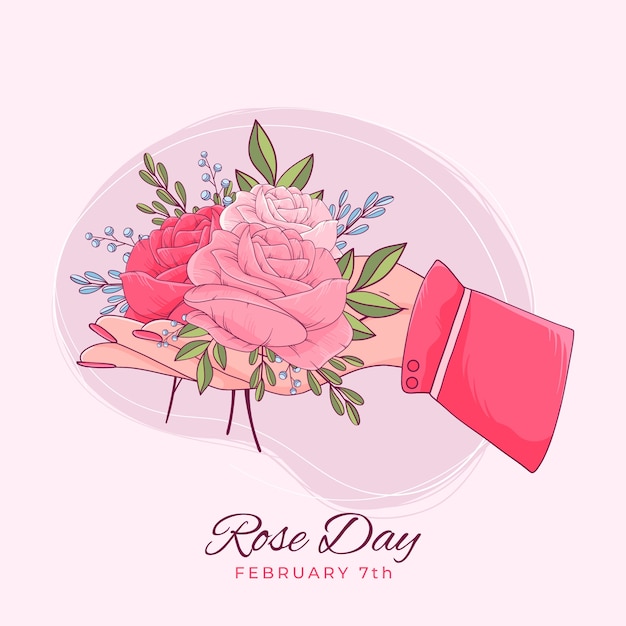 Vettore gratuito illustrazione del giorno della rosa disegnata a mano