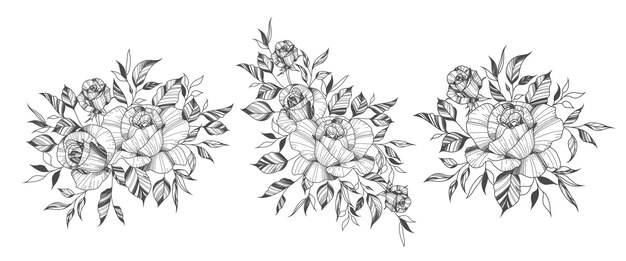 タトゥースタイルの手描きのバラの花のアレンジメント