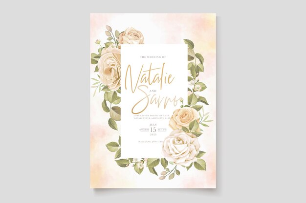 hand drawn roses flower wedding card set