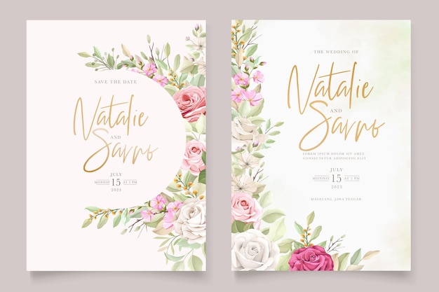 Hand drawn roses invitation card set