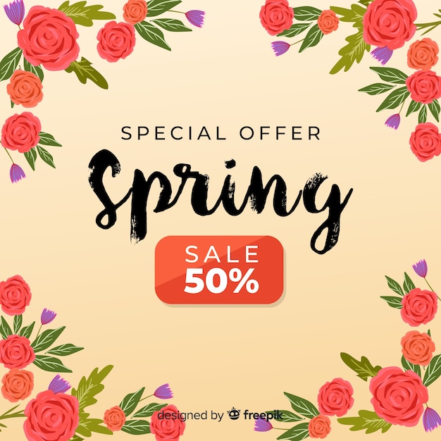 Free vector hand drawn roses spring sale background