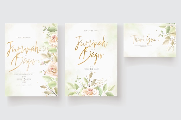 Set di carte di invito a nozze rose disegnate a mano