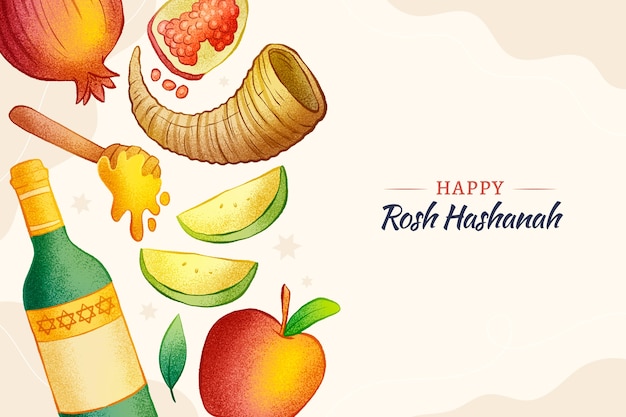 Vettore gratuito sfondo di rosh hashanah disegnato a mano