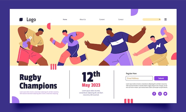 Free vector hand drawn rugby game landing page