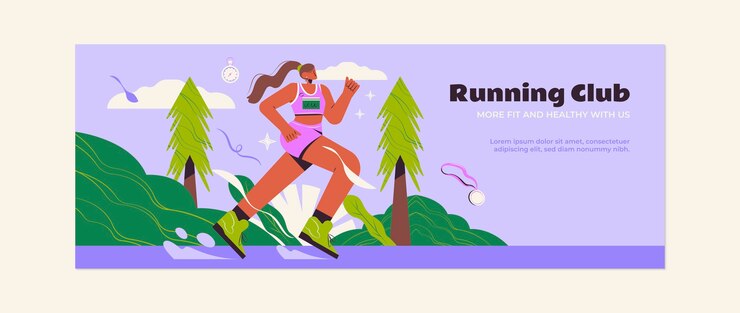 Free Vector hand drawn running club facebook cover