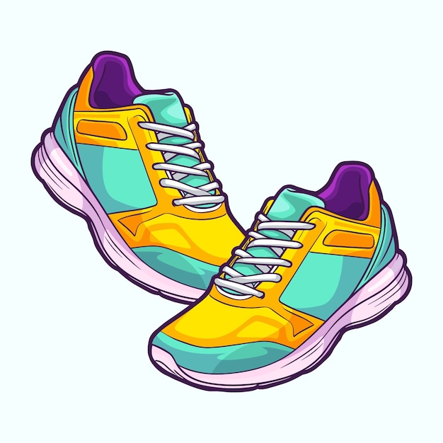 Vettore gratuito illustrazione del fumetto di scarpe da corsa disegnate a mano