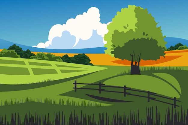 Free vector hand drawn rural landscape background