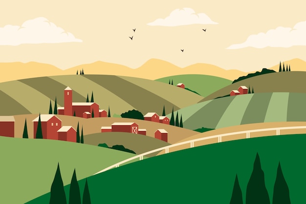 Free vector hand drawn rural landscape background