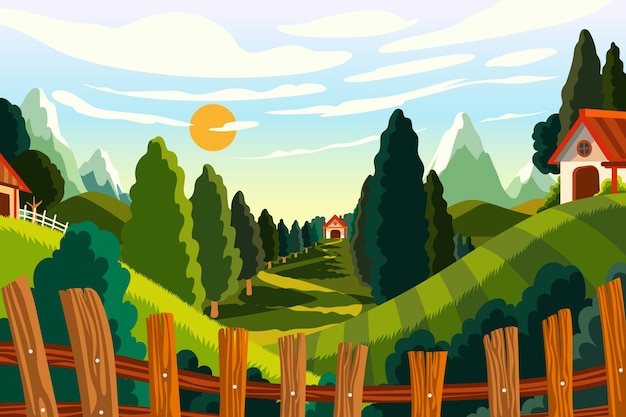 Hand drawn rural landscape background