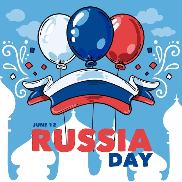 Free vector hand drawn russia day background with balloons