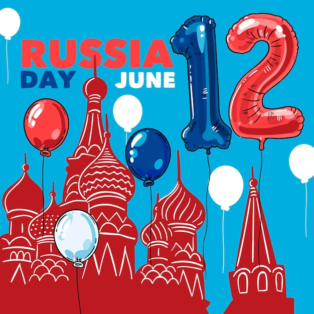 Free vector hand drawn russia day background with balloons