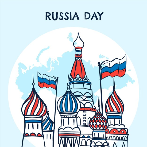 Hand drawn russia day illustration