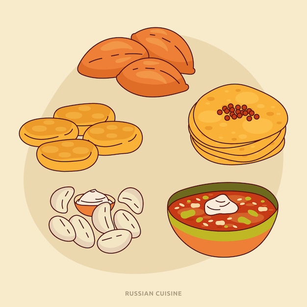 Hand drawn russian cuisine illustration