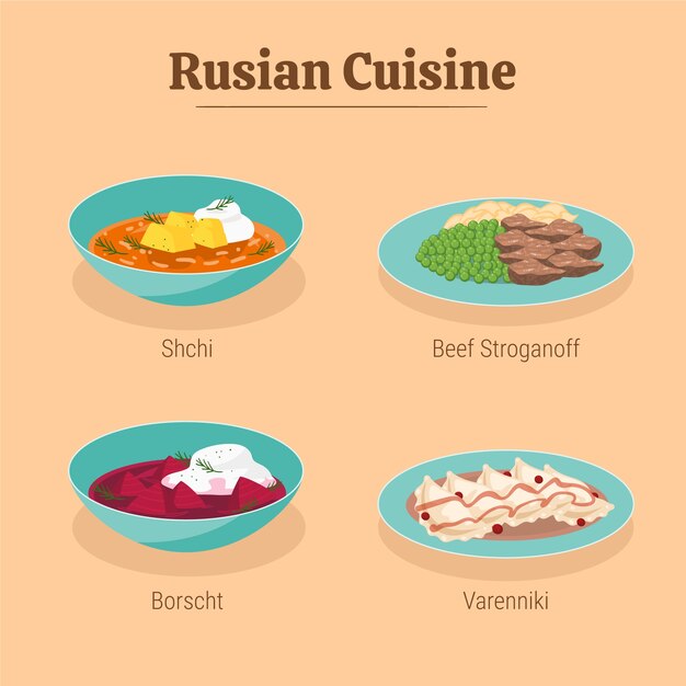 Hand drawn russian cuisine illustrations