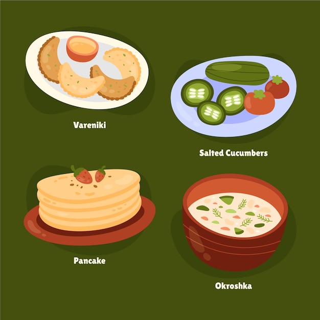 Free vector hand drawn russian cuisine