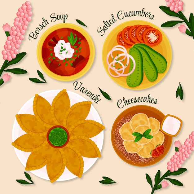 Free vector hand drawn russian cuisine