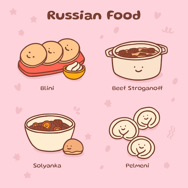 Free vector hand drawn russian cuisine