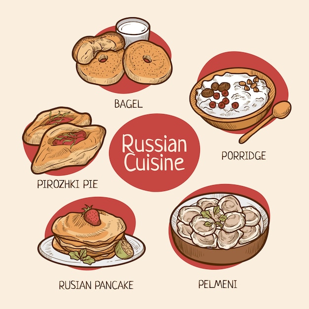 Hand drawn russian cuisine