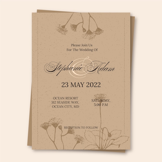 Free vector hand drawn rustic wedding invitation