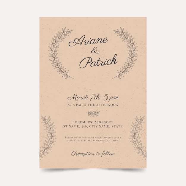 Free vector hand drawn rustic wedding invitations