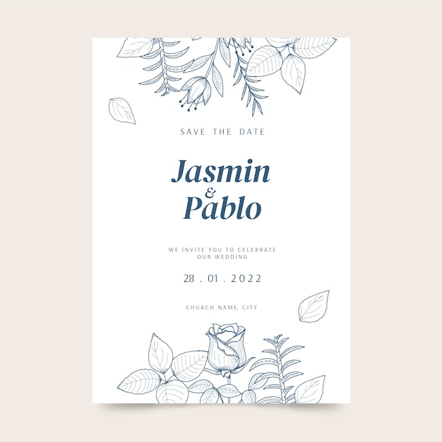 Free vector hand drawn rustic wedding invitations