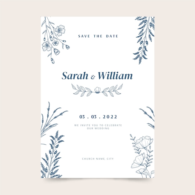 Free vector hand drawn rustic wedding invitations