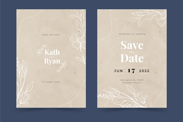 Free vector hand drawn rustic wedding invitations