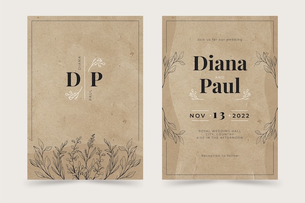 Free vector hand drawn rustic wedding invitations