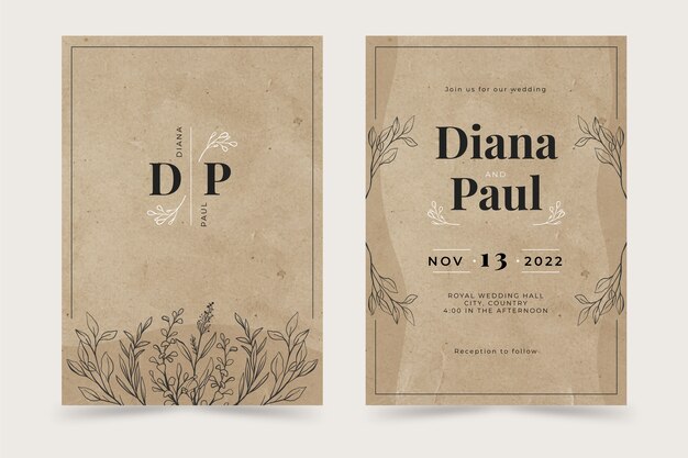 Hand drawn rustic wedding invitations