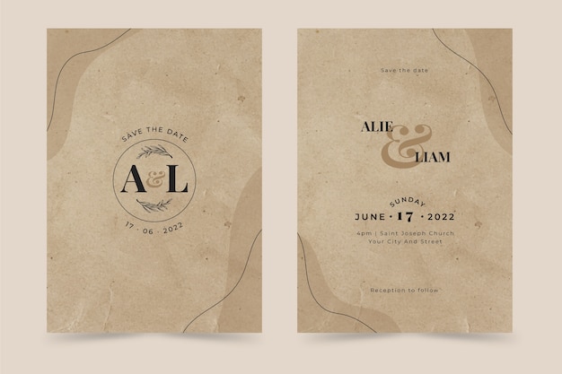 Free vector hand drawn rustic wedding invitations