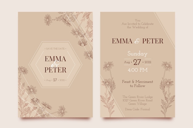 Free vector hand drawn rustic wedding invitations