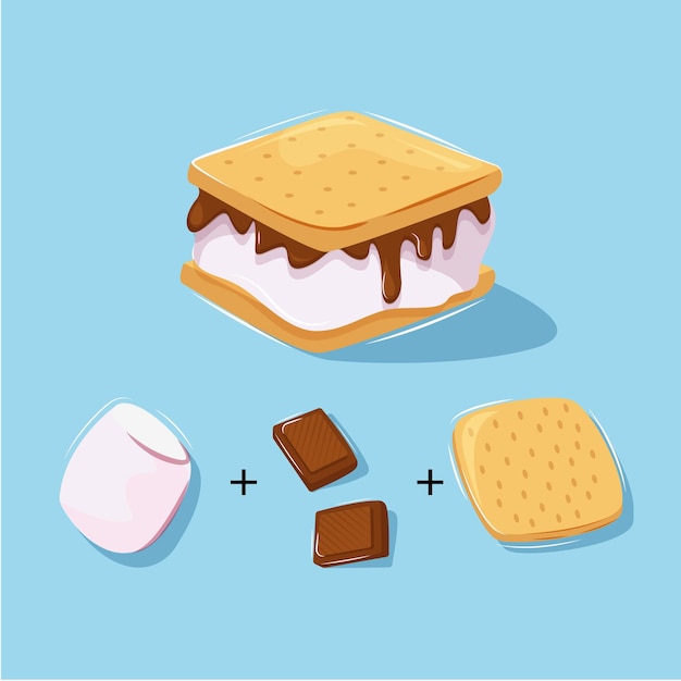 손으로 그린 s'mores 디저트 일러스트