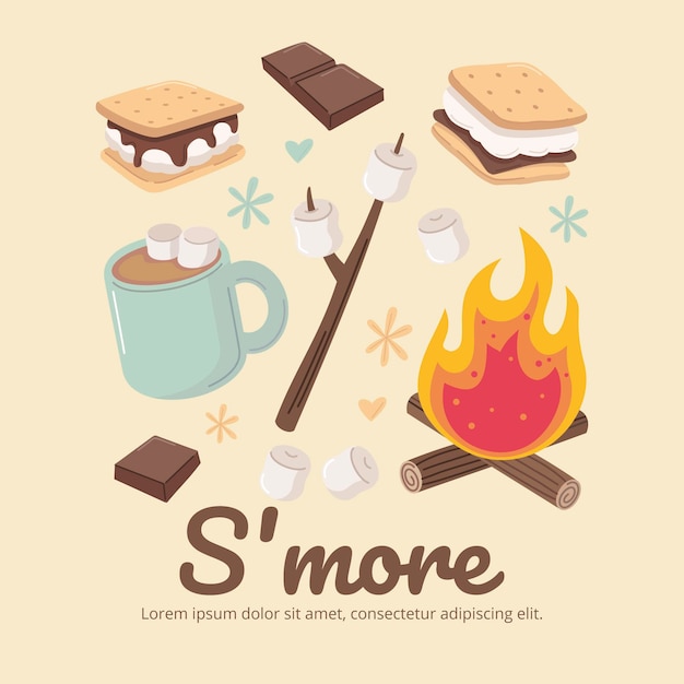 Hand drawn s'mores dessert illustrated