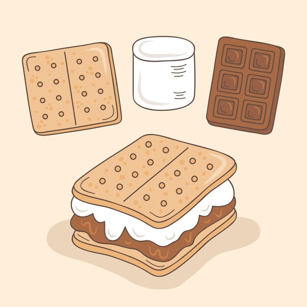 Рисованный десерт s'mores иллюстрированный