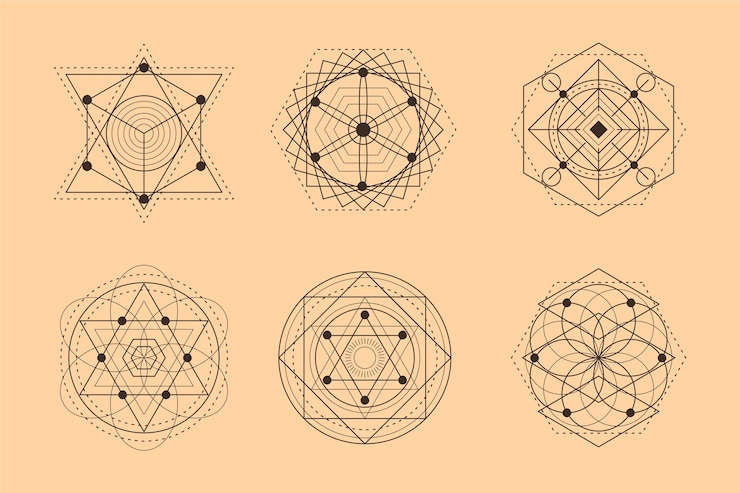 무료 Vector 손으로 그린 신성한 기하학 요소 컬렉션