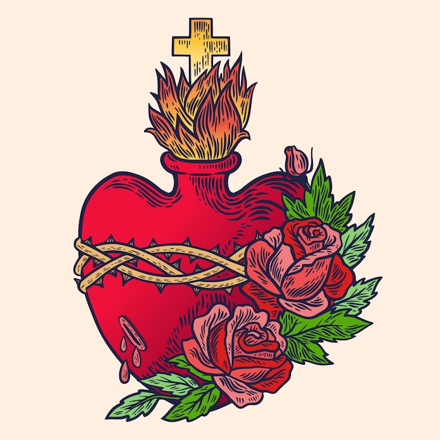 Free vector hand drawn of sacred heart