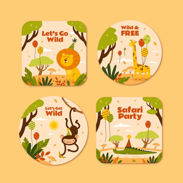 Free vector hand drawn safari party labels