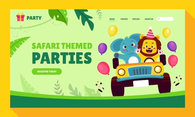 Free vector hand drawn safari party landing page template