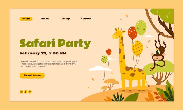 Free vector hand drawn safari party landing page