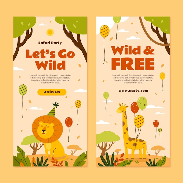 Free vector hand drawn safari party vertical banner