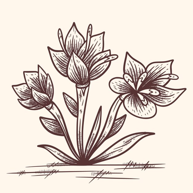 Hand drawn saffron flower illustration