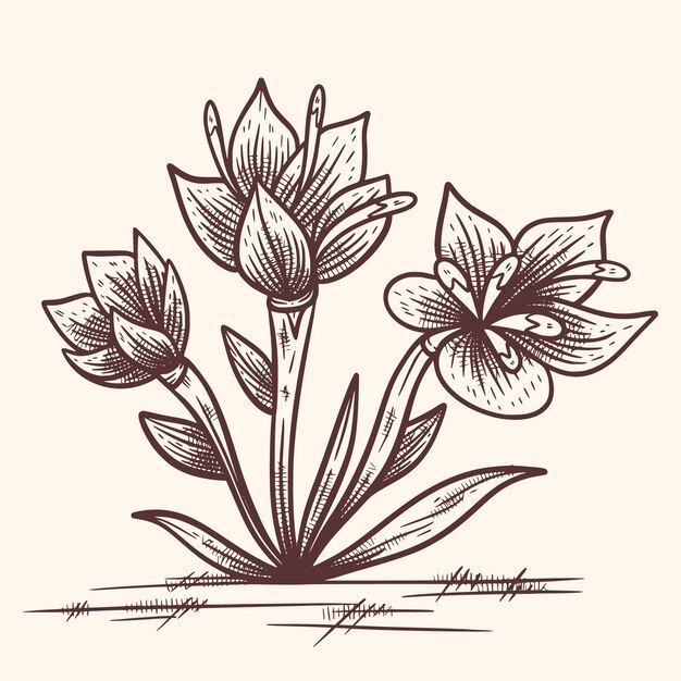 Нарисованная рукой иллюстрация цветка шафрана