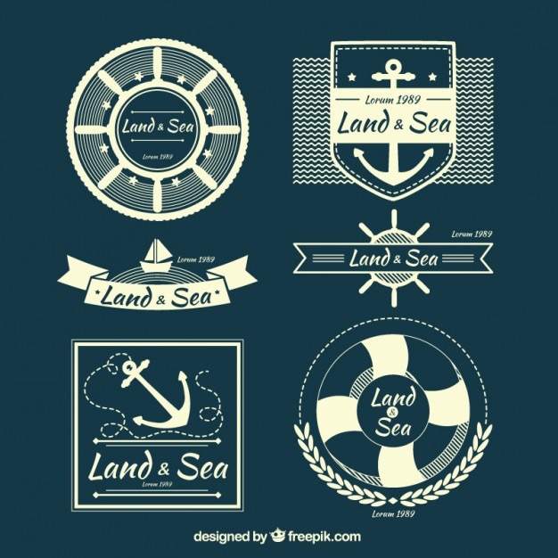 Free vector hand drawn sailing badges in vintage style
