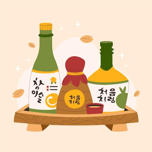 無料ベクター 手描き日本酒イラスト デザイン