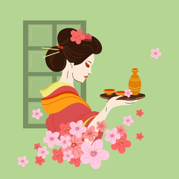 Бесплатное векторное изображение Нарисованная рукой иллюстрация саке