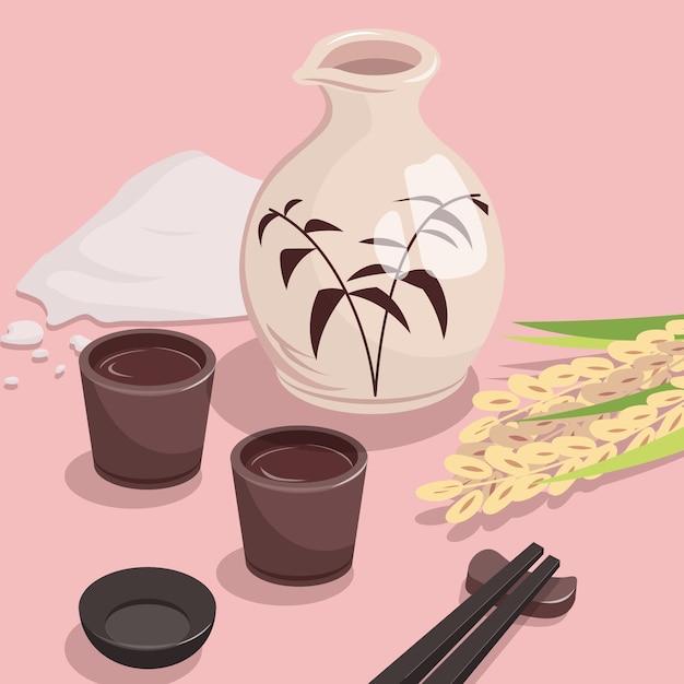 Illustrazione di sake disegnata a mano