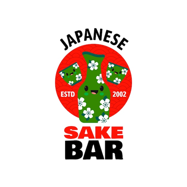 Vettore gratuito disegno del logo del sake disegnato a mano